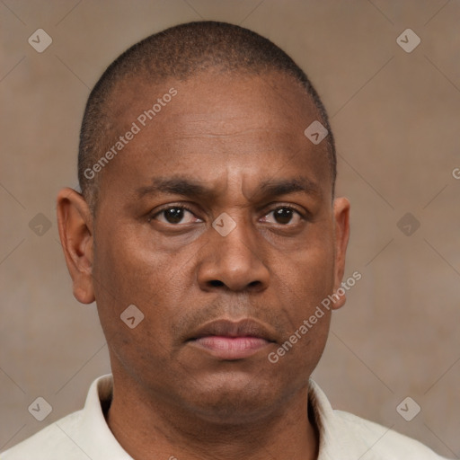 Neutral black adult male with short  brown hair and brown eyes