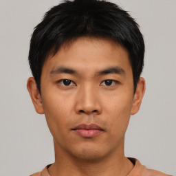 Neutral asian young-adult male with short  black hair and brown eyes