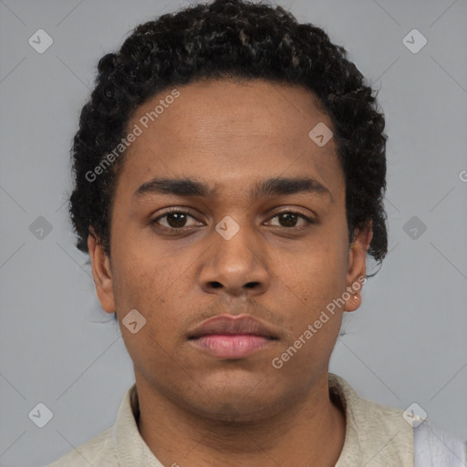 Neutral black young-adult male with short  brown hair and brown eyes