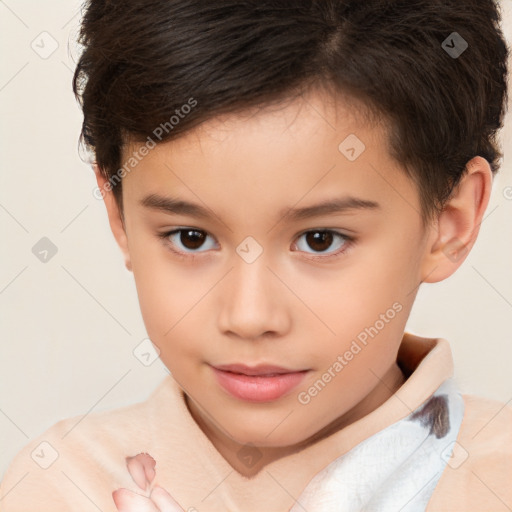 Neutral white child female with short  brown hair and brown eyes