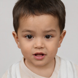 Joyful white child male with short  brown hair and brown eyes