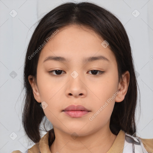 Neutral asian young-adult female with medium  brown hair and brown eyes