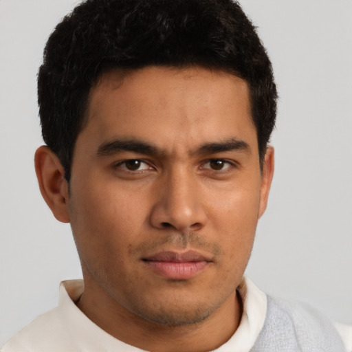 Neutral asian young-adult male with short  brown hair and brown eyes