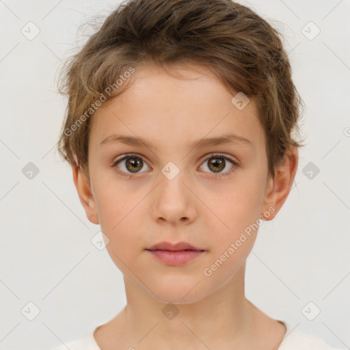 Neutral white child female with short  brown hair and brown eyes