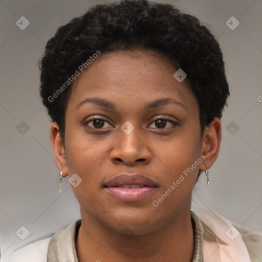 Neutral black young-adult female with short  brown hair and brown eyes