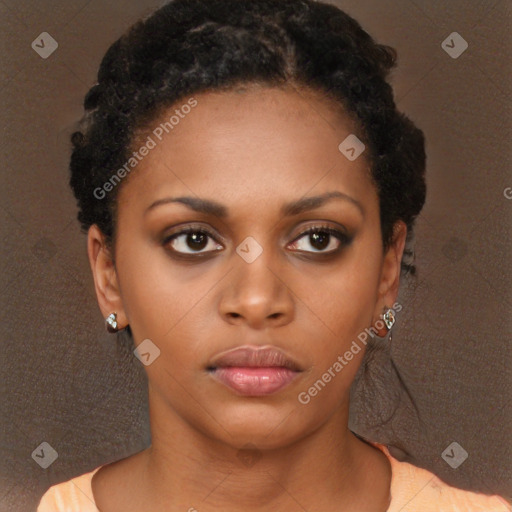 Neutral black young-adult female with short  brown hair and brown eyes