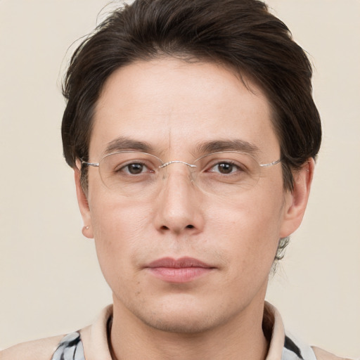 Neutral white adult male with short  brown hair and brown eyes