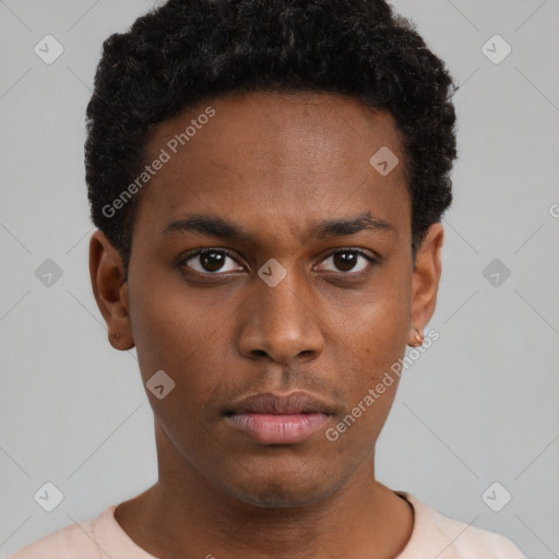 Neutral black young-adult male with short  brown hair and brown eyes