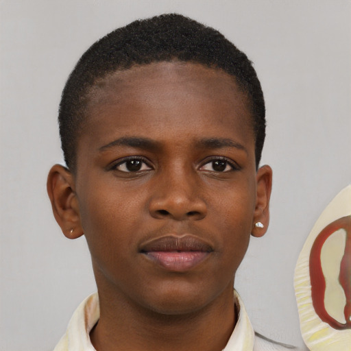 Neutral black young-adult male with short  brown hair and brown eyes