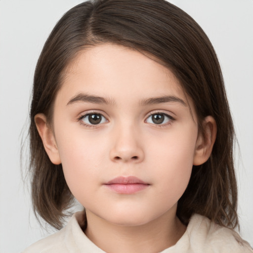 Neutral white child female with medium  brown hair and brown eyes