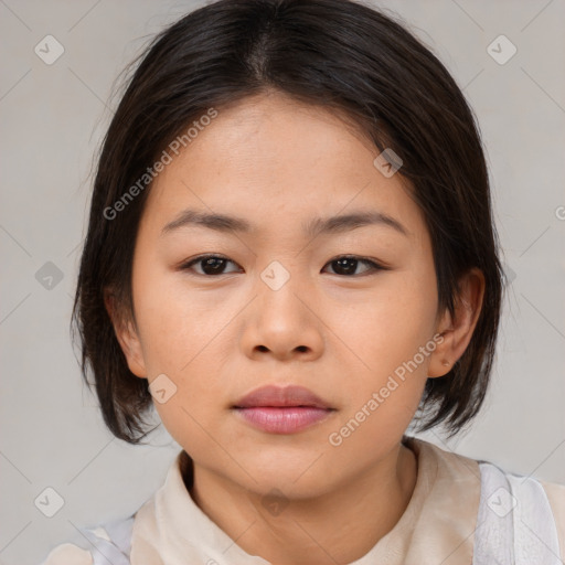 Neutral asian young-adult female with medium  brown hair and brown eyes