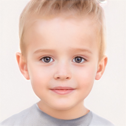 Neutral white child male with short  blond hair and grey eyes