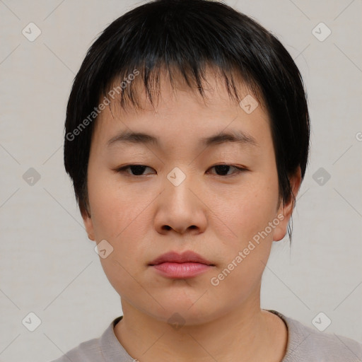 Neutral asian young-adult male with short  black hair and brown eyes