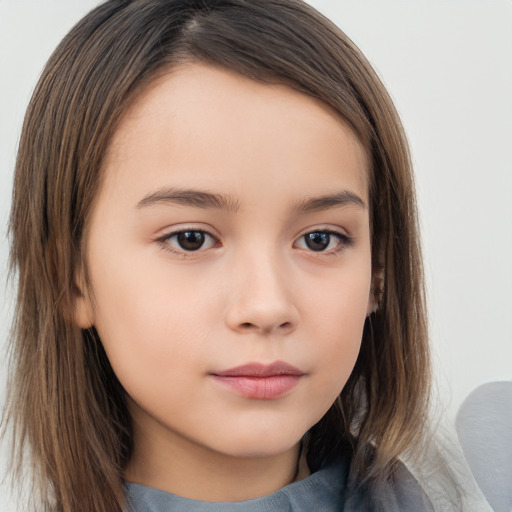 Neutral white child female with long  brown hair and brown eyes