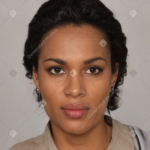 Neutral black young-adult female with short  black hair and brown eyes