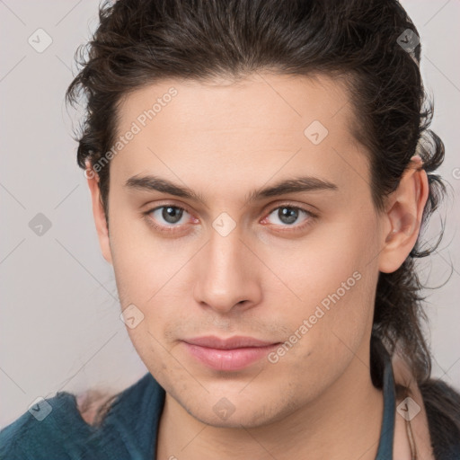 Neutral white young-adult male with medium  brown hair and brown eyes