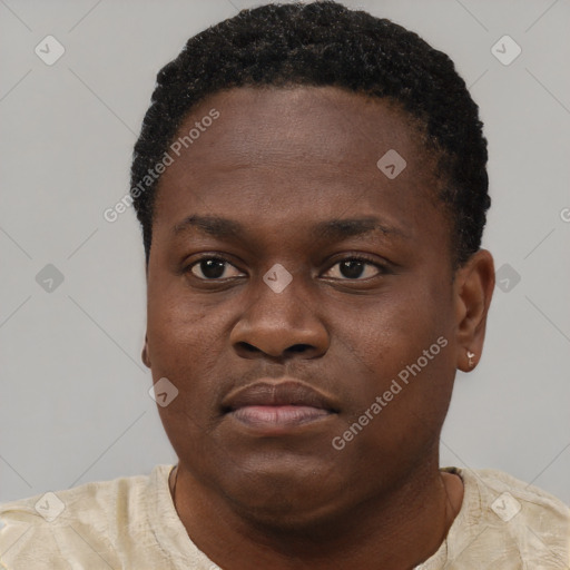 Neutral black young-adult female with short  brown hair and brown eyes