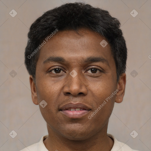 Neutral black young-adult male with short  brown hair and brown eyes
