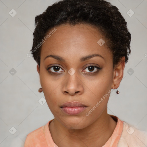 Neutral black young-adult female with short  brown hair and brown eyes