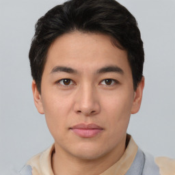 Neutral asian young-adult male with short  brown hair and brown eyes