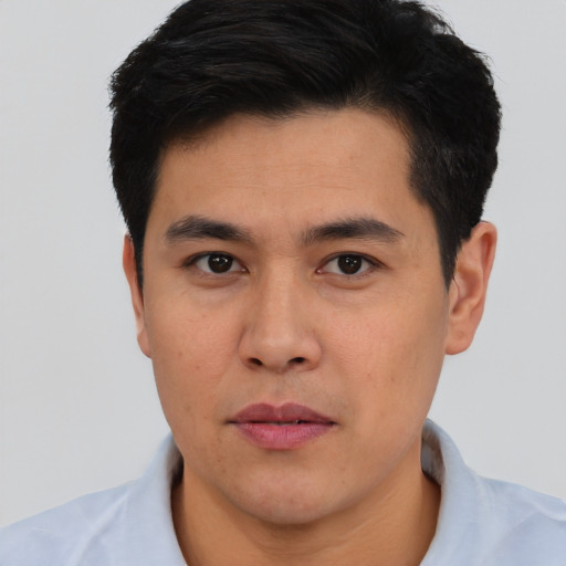 Neutral asian young-adult male with short  black hair and brown eyes