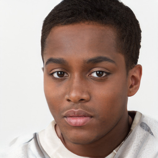 Neutral black young-adult male with short  brown hair and brown eyes