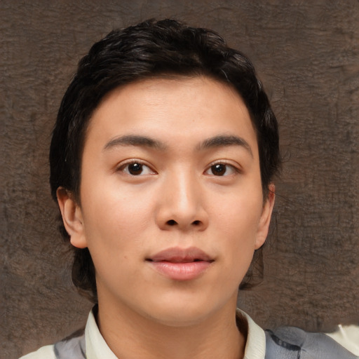 Neutral asian young-adult female with medium  brown hair and brown eyes