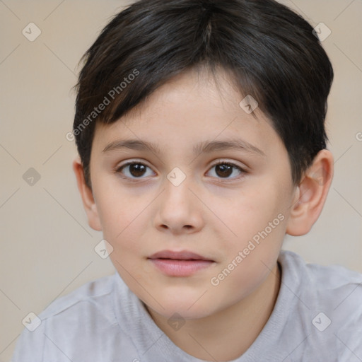 Neutral white child female with short  brown hair and brown eyes