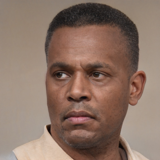 Neutral latino adult male with short  brown hair and brown eyes