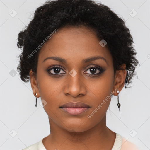 Neutral black young-adult female with short  brown hair and brown eyes