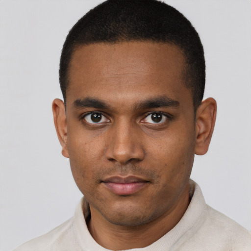 Neutral black young-adult male with short  brown hair and brown eyes