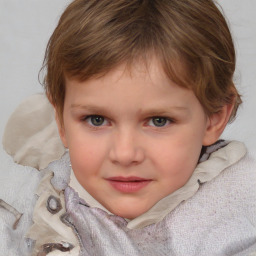 Neutral white child female with medium  brown hair and grey eyes