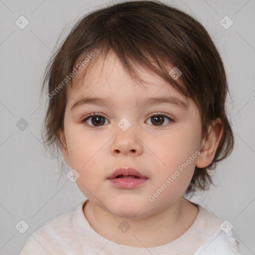 Neutral white child female with medium  brown hair and brown eyes