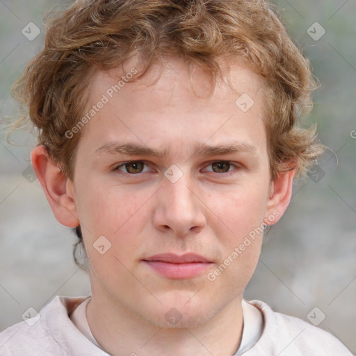 Neutral white young-adult male with short  brown hair and grey eyes