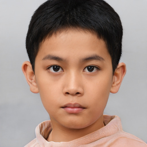 Neutral asian child male with short  brown hair and brown eyes