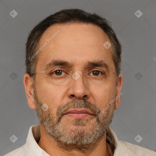 Neutral white adult male with short  brown hair and brown eyes