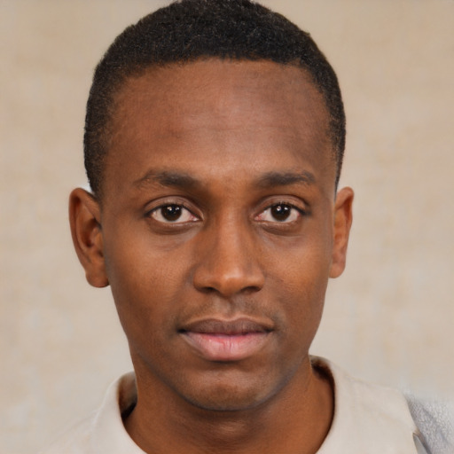 Neutral black young-adult male with short  brown hair and brown eyes