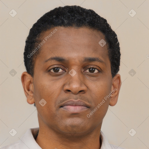 Neutral black young-adult male with short  brown hair and brown eyes