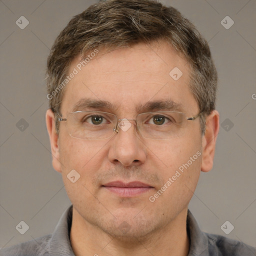 Neutral white adult male with short  brown hair and brown eyes