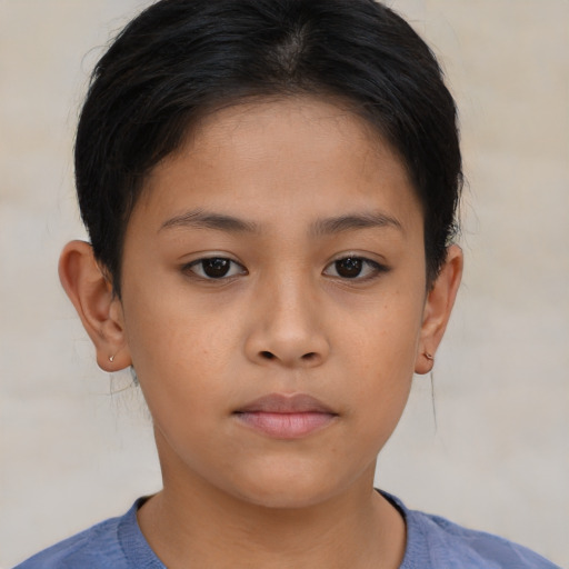 Neutral asian child female with short  brown hair and brown eyes