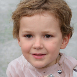 Joyful white child female with short  brown hair and grey eyes