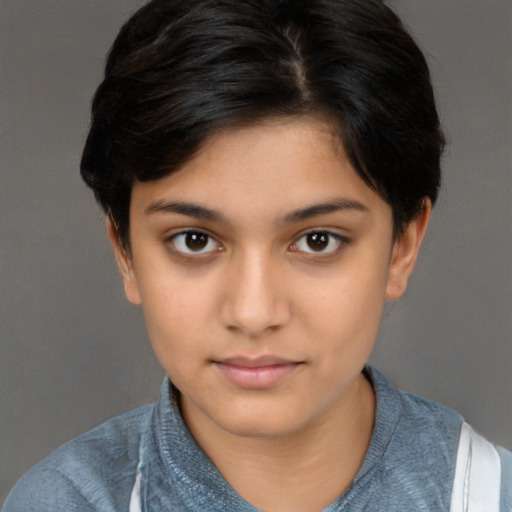 Neutral white young-adult female with short  brown hair and brown eyes
