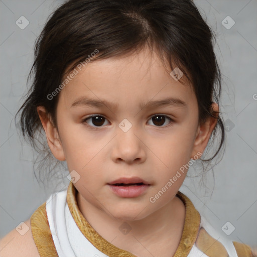 Neutral white child female with medium  brown hair and brown eyes