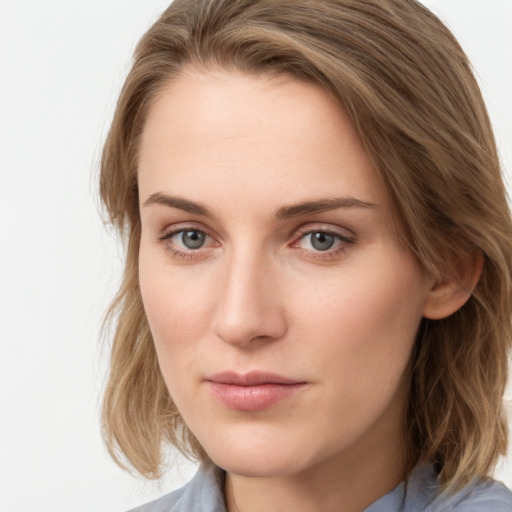 Neutral white young-adult female with medium  brown hair and blue eyes