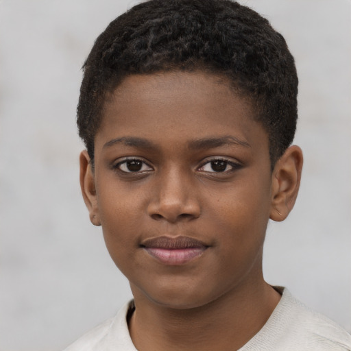 Neutral black child female with short  brown hair and brown eyes