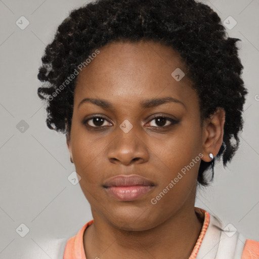 Neutral black young-adult female with short  black hair and brown eyes