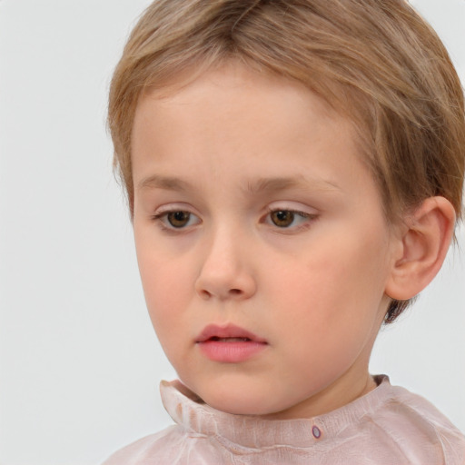 Neutral white child female with short  brown hair and brown eyes