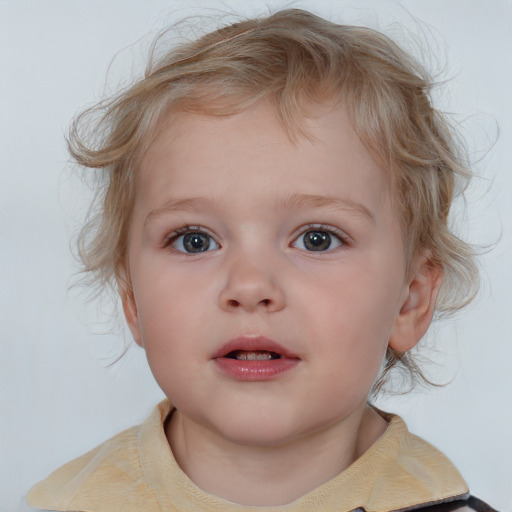 Neutral white child female with medium  brown hair and grey eyes