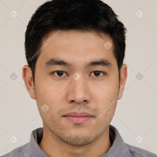 Neutral asian young-adult male with short  black hair and brown eyes