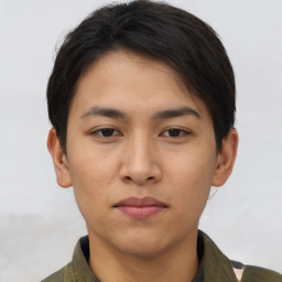 Neutral asian young-adult male with short  brown hair and brown eyes